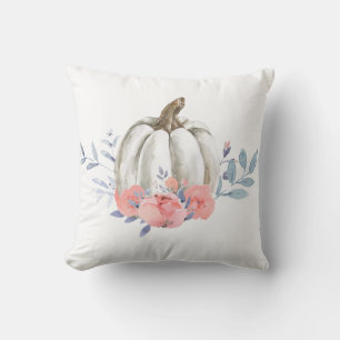 Coussin Citrouille d'automne Aquarelle Fleurs roses Feuill