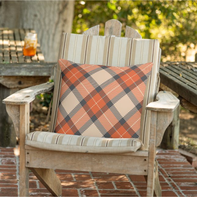 Coussin Citrouille d'automne classique Orange Brown Tartan (Chaise)