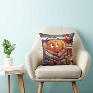 Coussin Citrouille d'automne dans une écharpe à carreaux c
