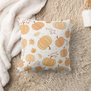 Coussin Citrouille d'automne et Motif pastel de feuilles