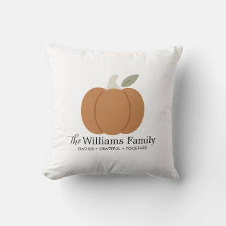Coussin Citrouille d'automne moderne Nom de famille Thanks