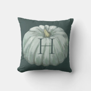 Coussin Citrouille d'automne Turquoise monogramme