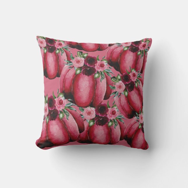 Coussin Citrouille de chute rose (Recto)