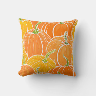 Coussin Citrouille de dessin, motif d'automne mignon.