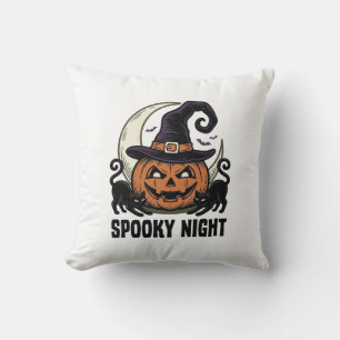 Coussin Citrouille de Halloween Chat Sorcière Chapeau Vint