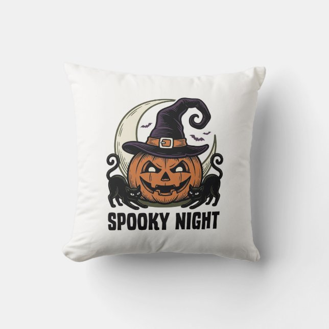 Coussin Citrouille de Halloween Chat Sorcière Chapeau Vint (Recto)