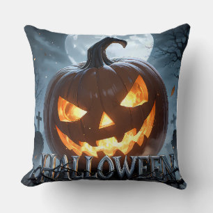 Coussin Citrouille de Halloween lumineuse sous la lune