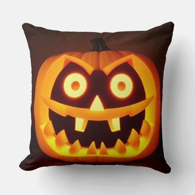Coussin Citrouille de Halloween sculptée (Recto)