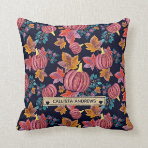 Coussin Citrouille de la marine d'automne Feuilles aquarel