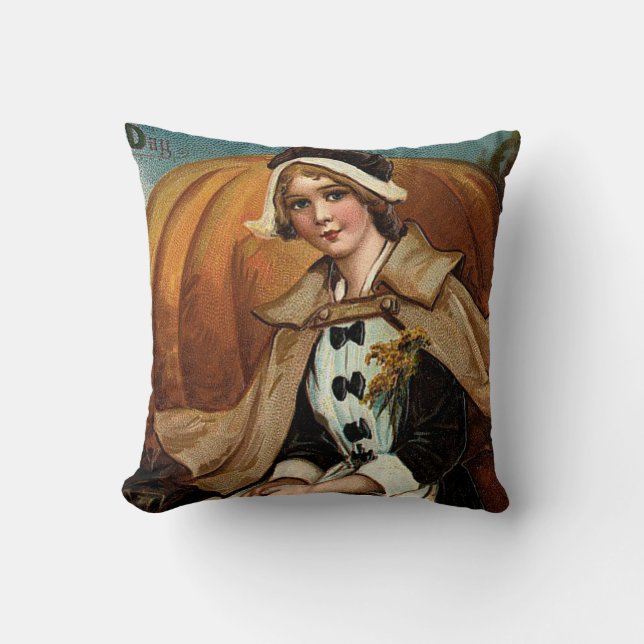 Coussin Citrouille de Pèlerin Feuilles d'Automne (Recto)