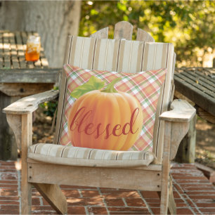 Coussin Citrouille de récolte d'automne bénie sur Gingham