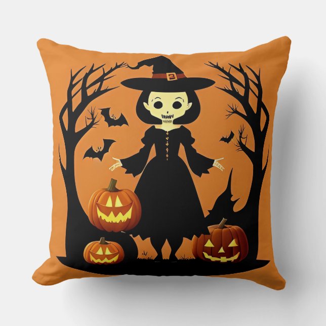 Coussin ⚡️🎃 Citrouille de sorcière enchantée Nuit magique (Recto)