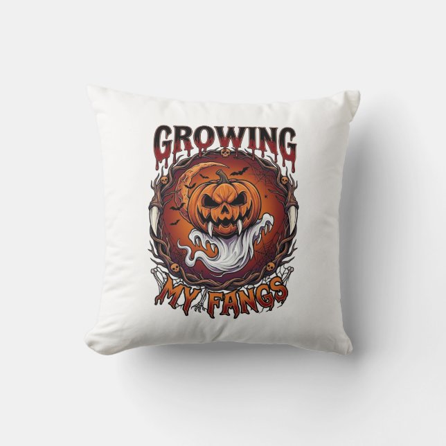 Coussin Citrouille de vampire aux crocs croissants Chauves (Recto)