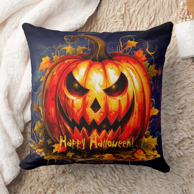 Coussin Citrouille Déplaisant de nuit d'Halloween (Couverture)