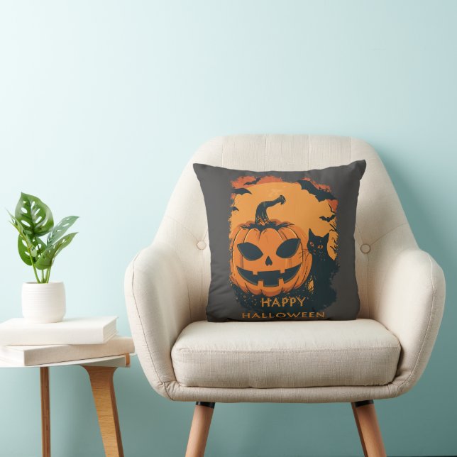 Coussin Citrouille d'Halloween avec compagnon (Chaise)