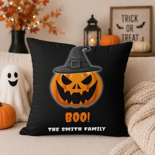Coussin Citrouille d'Halloween “BOO!” – Nom personnalisé (Créateur téléchargé)