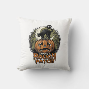 Coussin Citrouille d'Halloween Chat Tache Brute Gravure Vi
