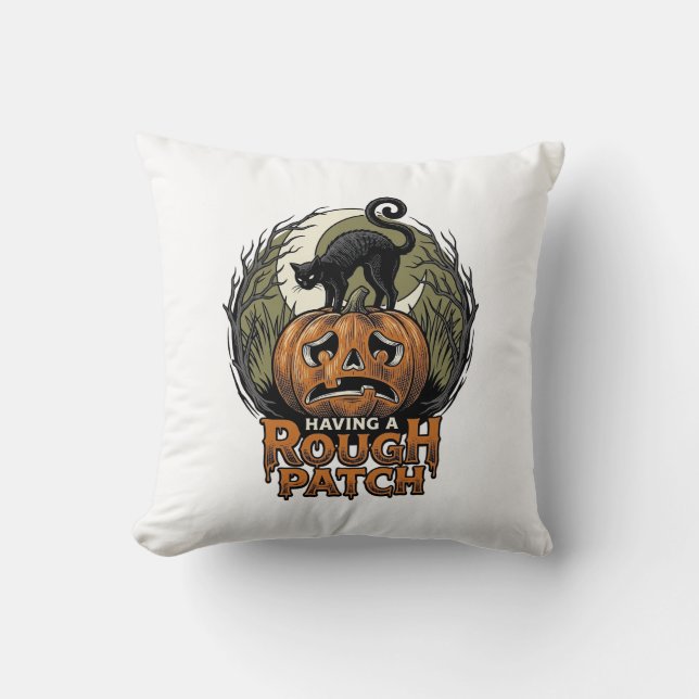 Coussin Citrouille d'Halloween Chat Tache Brute Gravure Vi (Recto)
