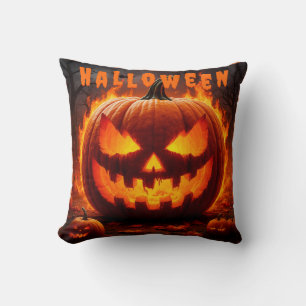 Coussin Citrouille d'Halloween effrayante avec Flamme