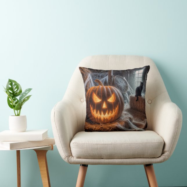 Coussin Citrouille d'Halloween et chat noir (Chaise)