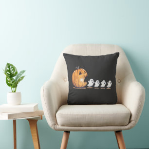Coussin Citrouille d'Halloween poursuivant un fantôme Png,
