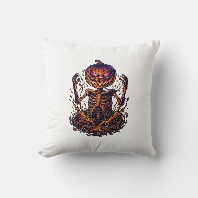 Coussin Citrouille d'Halloween squelette Portail Magique F (Recto)