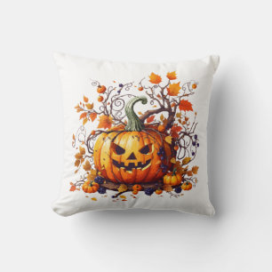 Coussin citrouille drôle d'Halloween d'automne