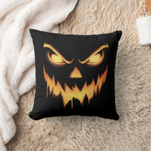Coussin Citrouille effrayant Jack-o'-lantern Face Hallowee
