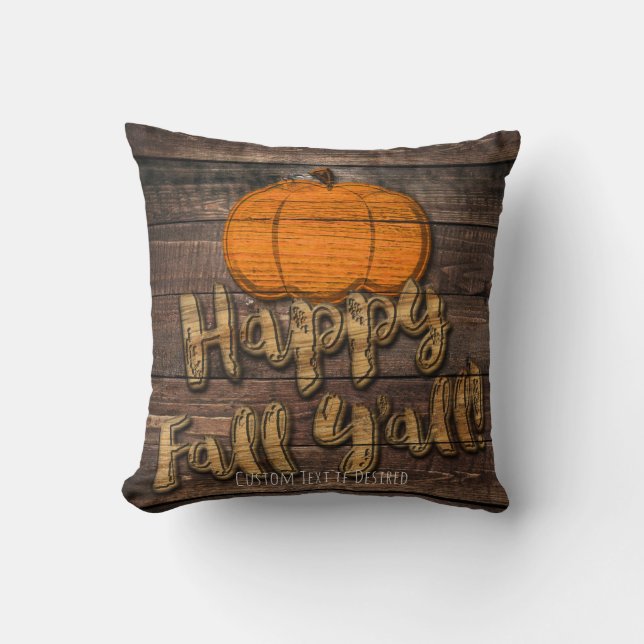 Coussin Citrouille en bois rustique Halloween Joyeux Autom (Recto)