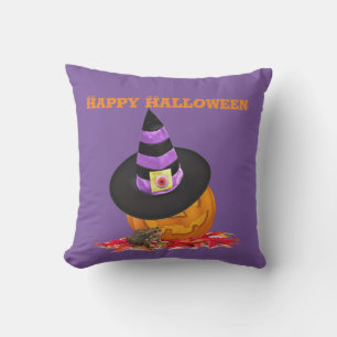 Coussin Citrouille et chapeau de sorcière d'Halloween effr