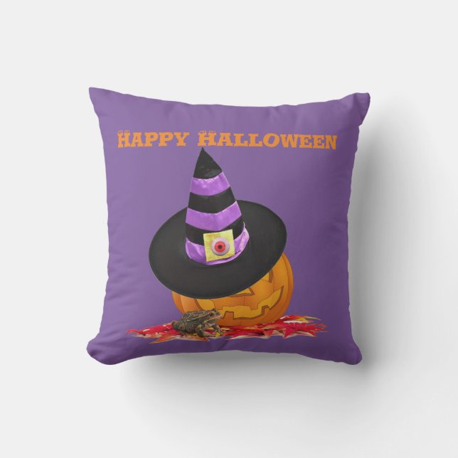 Coussin Citrouille et chapeau de sorcière d'Halloween effr (Recto)