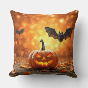 Coussin citrouille et chauve-souris d'Halloween