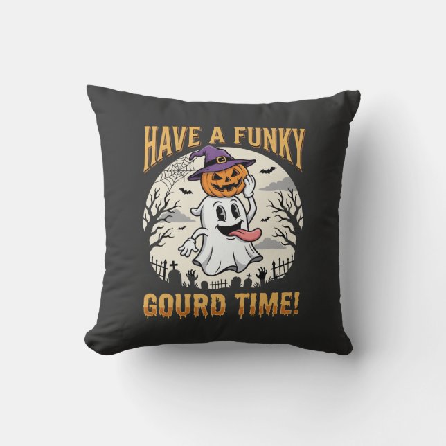 Coussin Citrouille fantôme de la période funky Halloween (Recto)