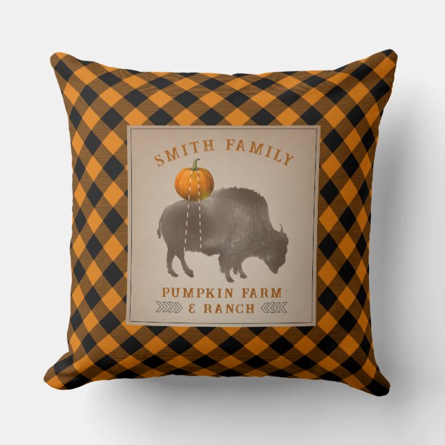 Coussin Citrouille Farm Ranch Bison Buffalo Plaid Thon (Recto)