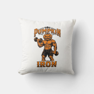 Coussin Citrouille Fer Vintage Bodybuilder Halloween Desig