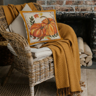 Coussin Citrouille Feuille Automne Art d'automne