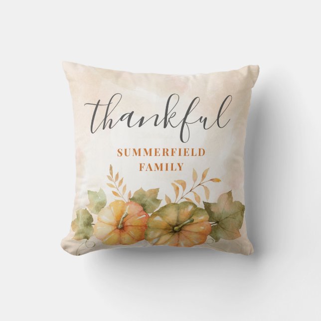 Coussin Citrouille Feuille de rouille Merci Famille Décor  (Recto)