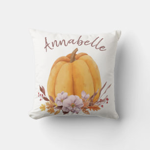 Coussin Citrouille Floral Automne Nom Filles Salle 