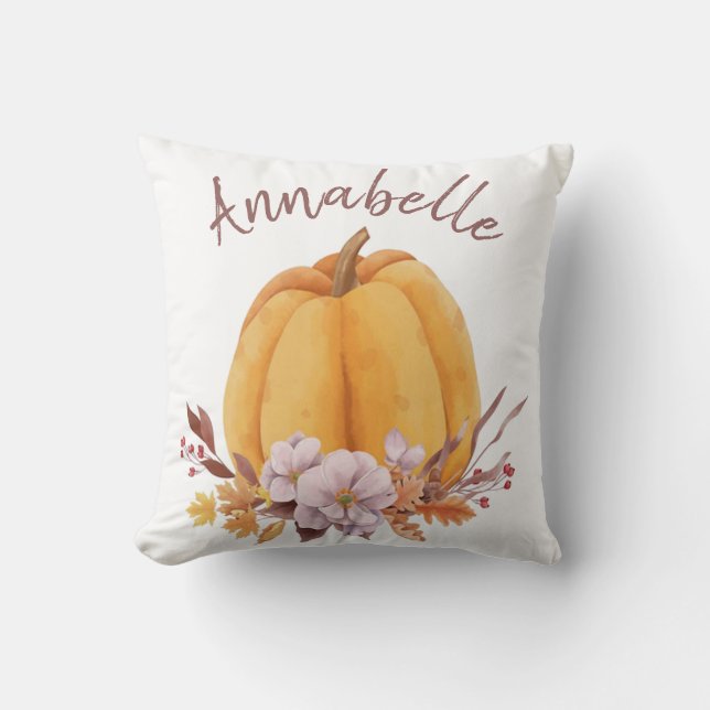 Coussin Citrouille Floral Automne Nom Filles Salle (Recto)