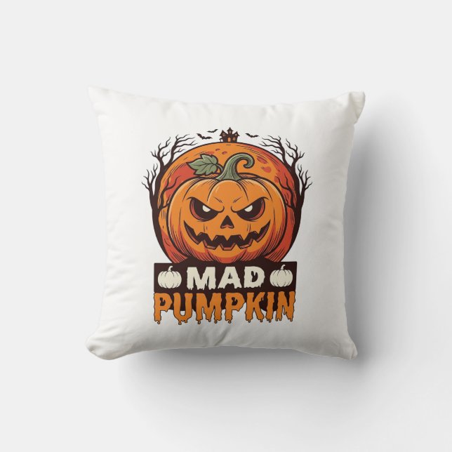 Coussin Citrouille Folle Halloween Dessin de Gravure Vinta (Recto)