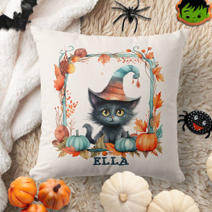 Coussin Citrouille Halloween Éffrayant Chat noir personnal