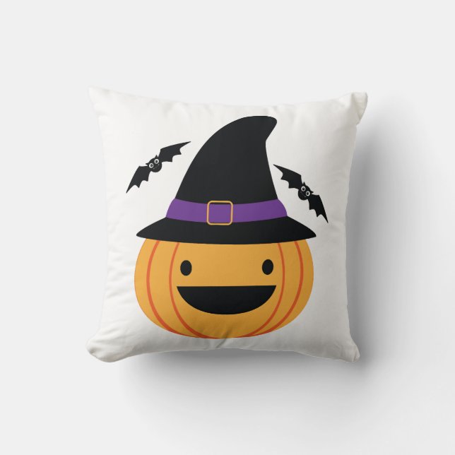 Coussin Citrouille Halloween Jack O Lantern Chauve-Souris (Recto)