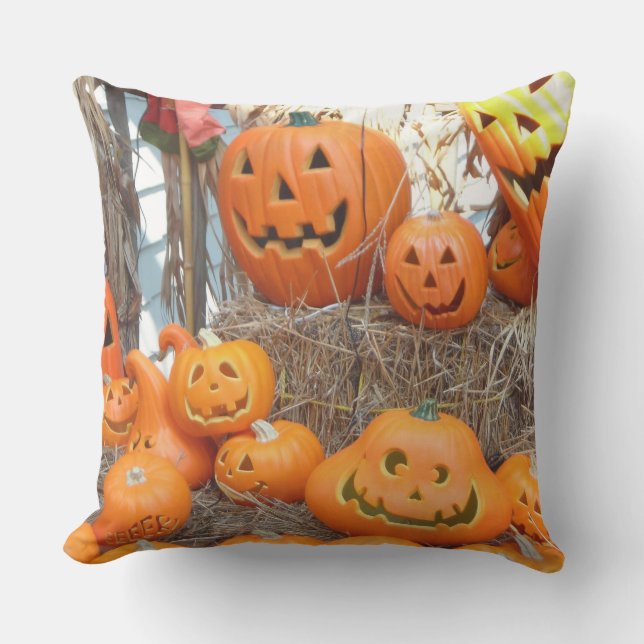 Coussin Citrouille halloween Jack-o'-lantern orange citrou (Recto)