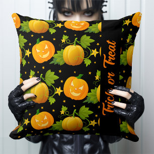 Coussin Citrouille Halloween Jack-o'-lantern ou traiter