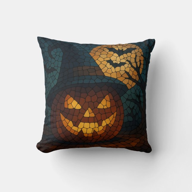 Coussin Citrouille Halloween Mosaïque Sensationnelle (Recto)