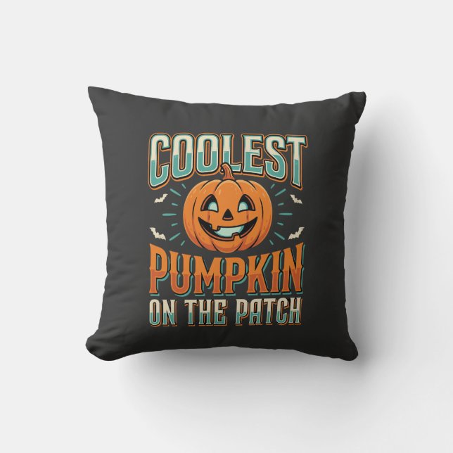 Coussin Citrouille la plus cool sur le patch Design Hallow (Recto)
