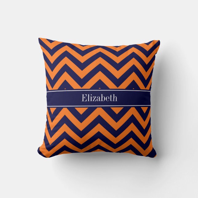 Coussin Citrouille Marine LG Chevron Bleu Marine Monogramm (Recto)