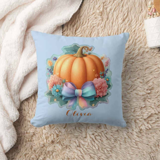 Coussin Citrouille mignon avec Fleurs T-shirt personnalisé (Couverture)