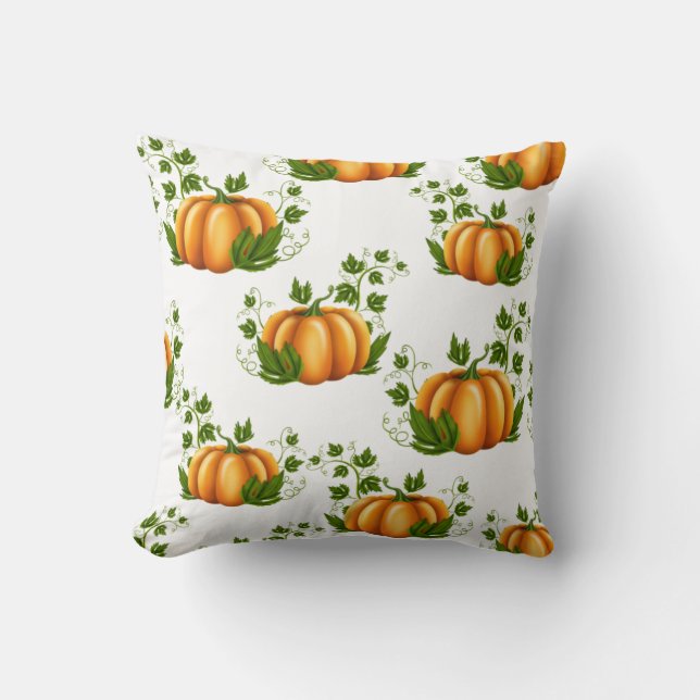 Coussin Citrouille orange avec feuilles vertes rustique ca (Recto)