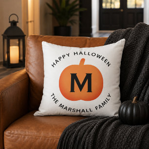 Coussin Citrouille orange classique Monogramme de famille
